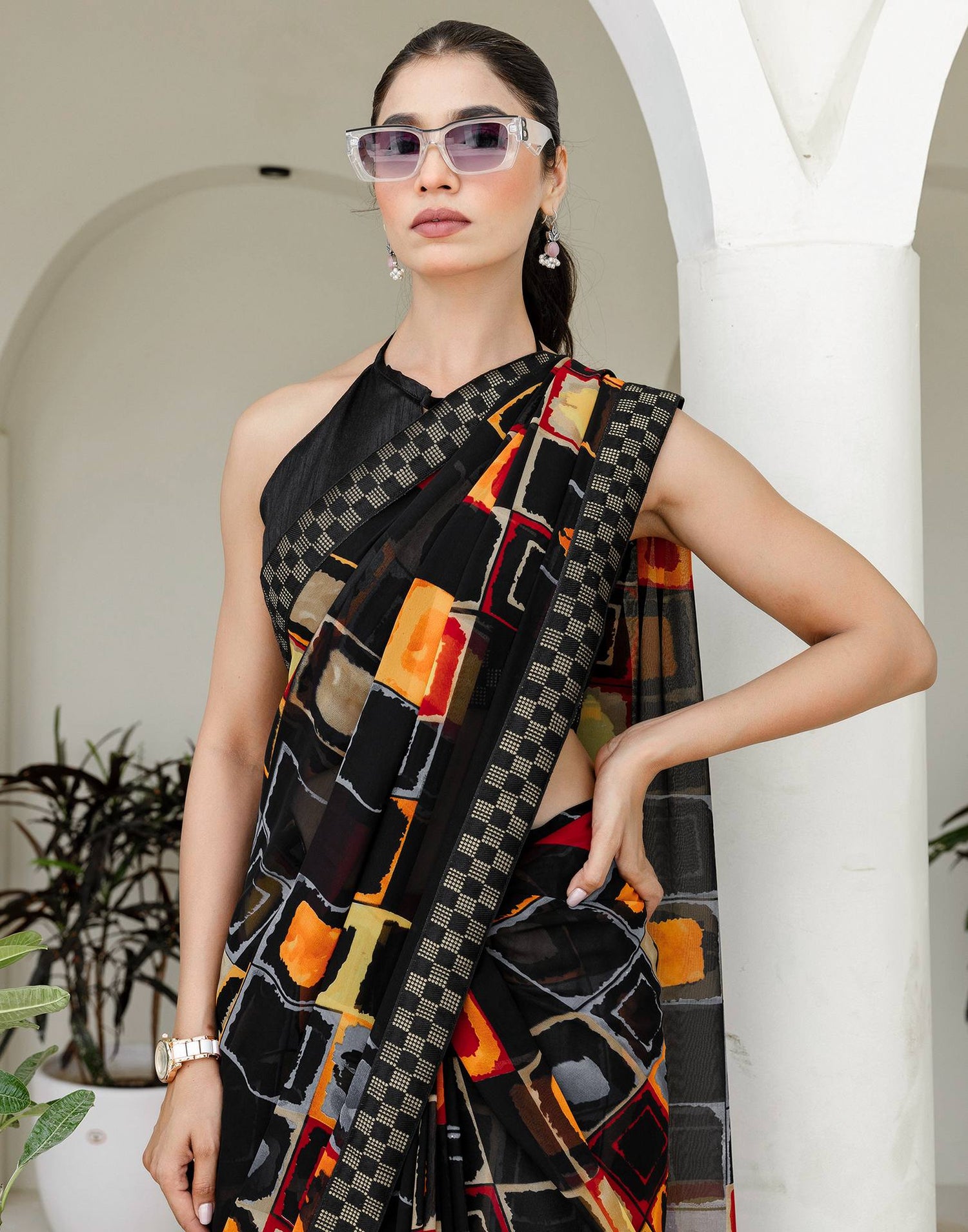 Black Georgette printed Saree