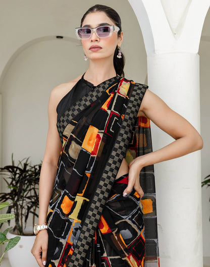 Black Georgette printed Saree