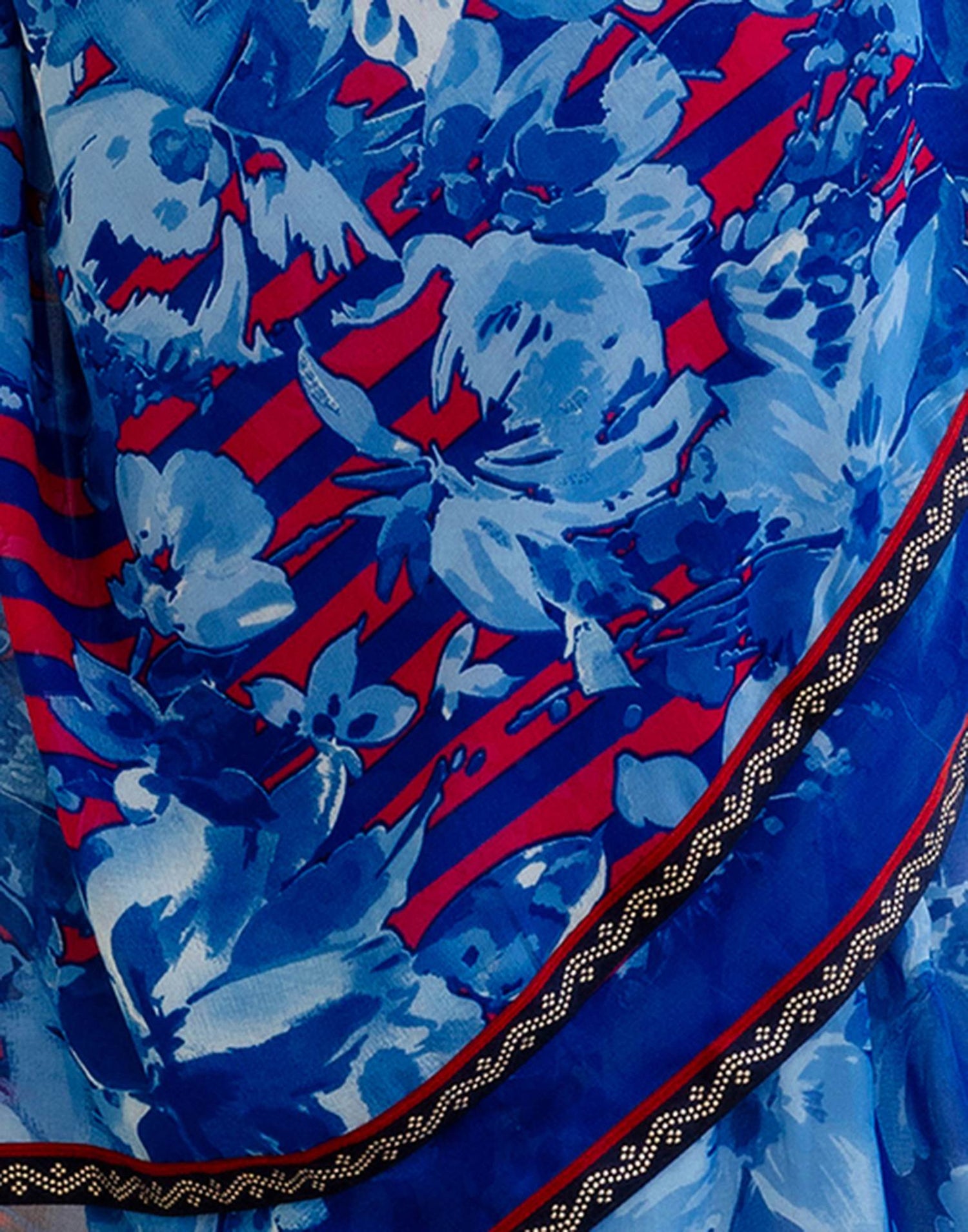 Dark Blue Georgette Floral Printed Saree