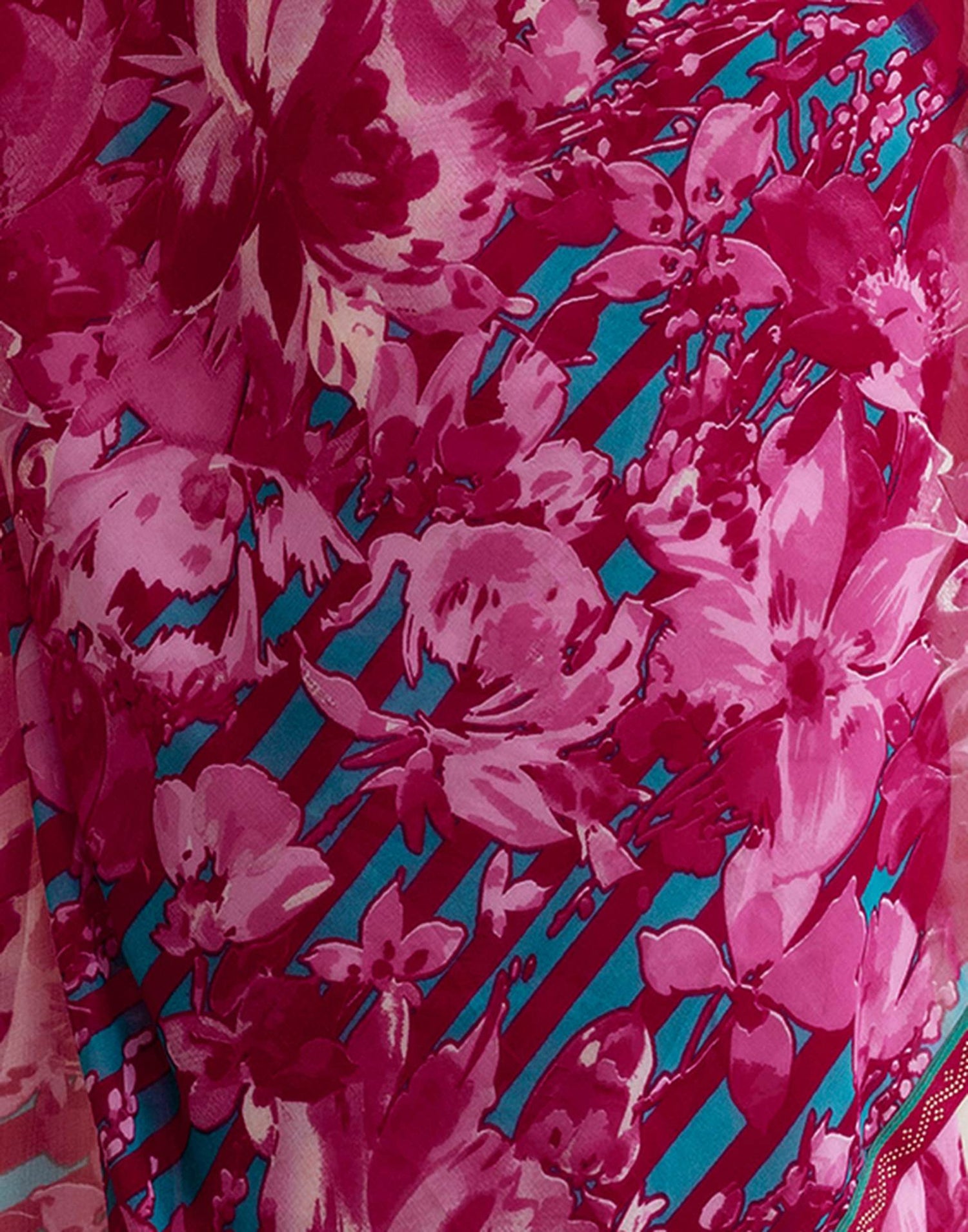 Rani Pink Georgette Floral Printed Saree