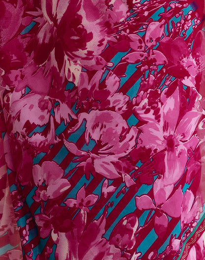 Rani Pink Georgette Floral Printed Saree