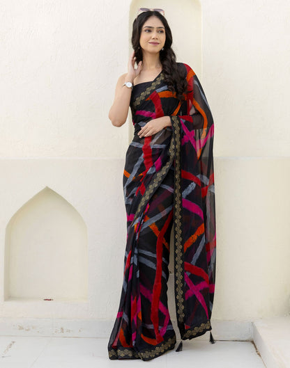 Black Georgette Printed Saree