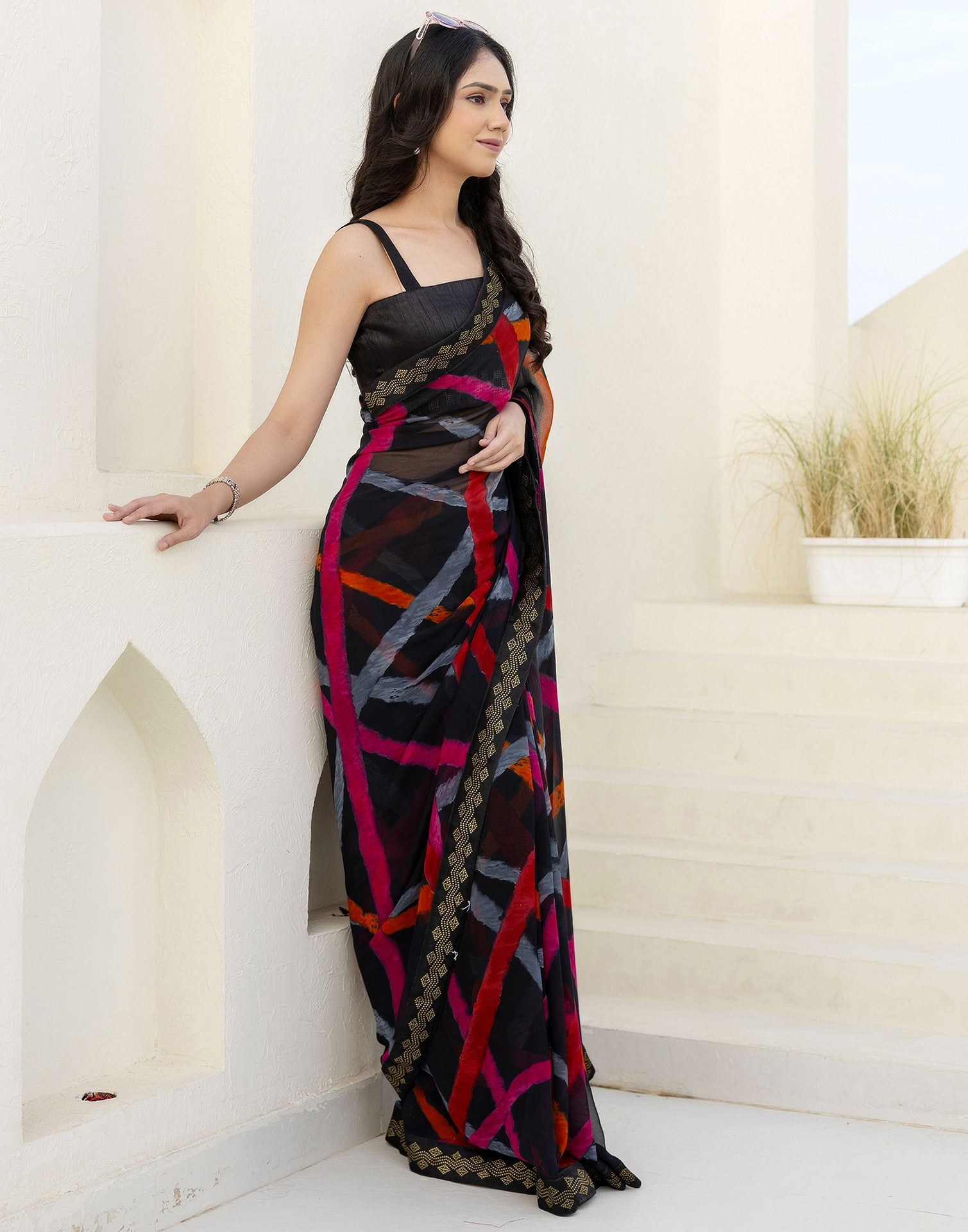 Black Georgette Printed Saree