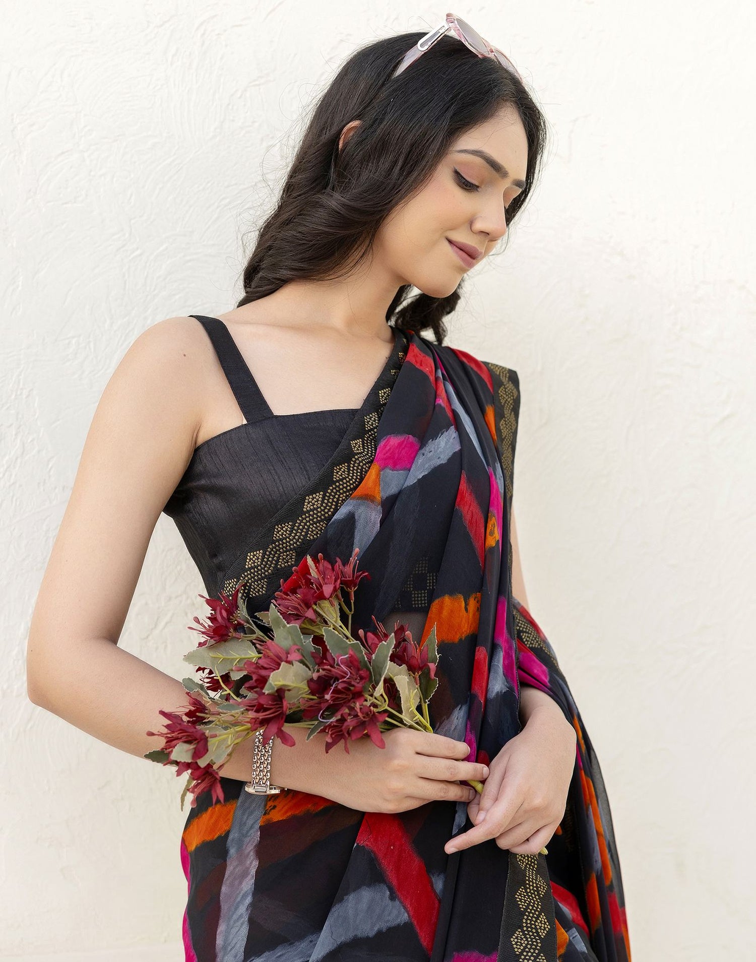 Black Georgette Printed Saree