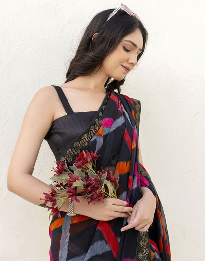 Black Georgette Printed Saree