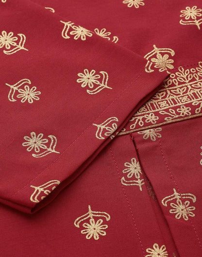 Red Printed A-Line Kurta With Pant