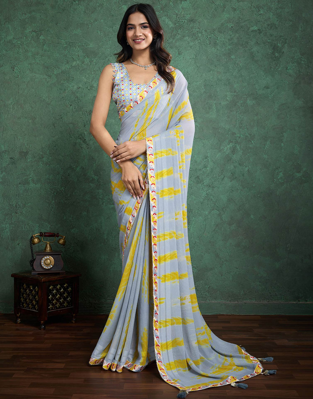 Grey Georgette Printed Saree
