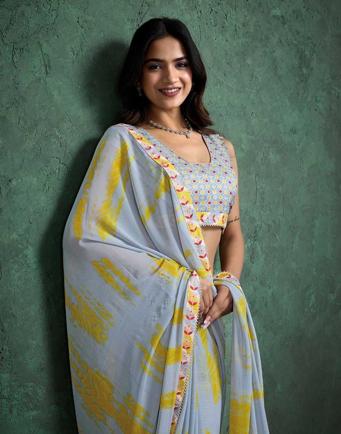 Grey Georgette Printed Saree