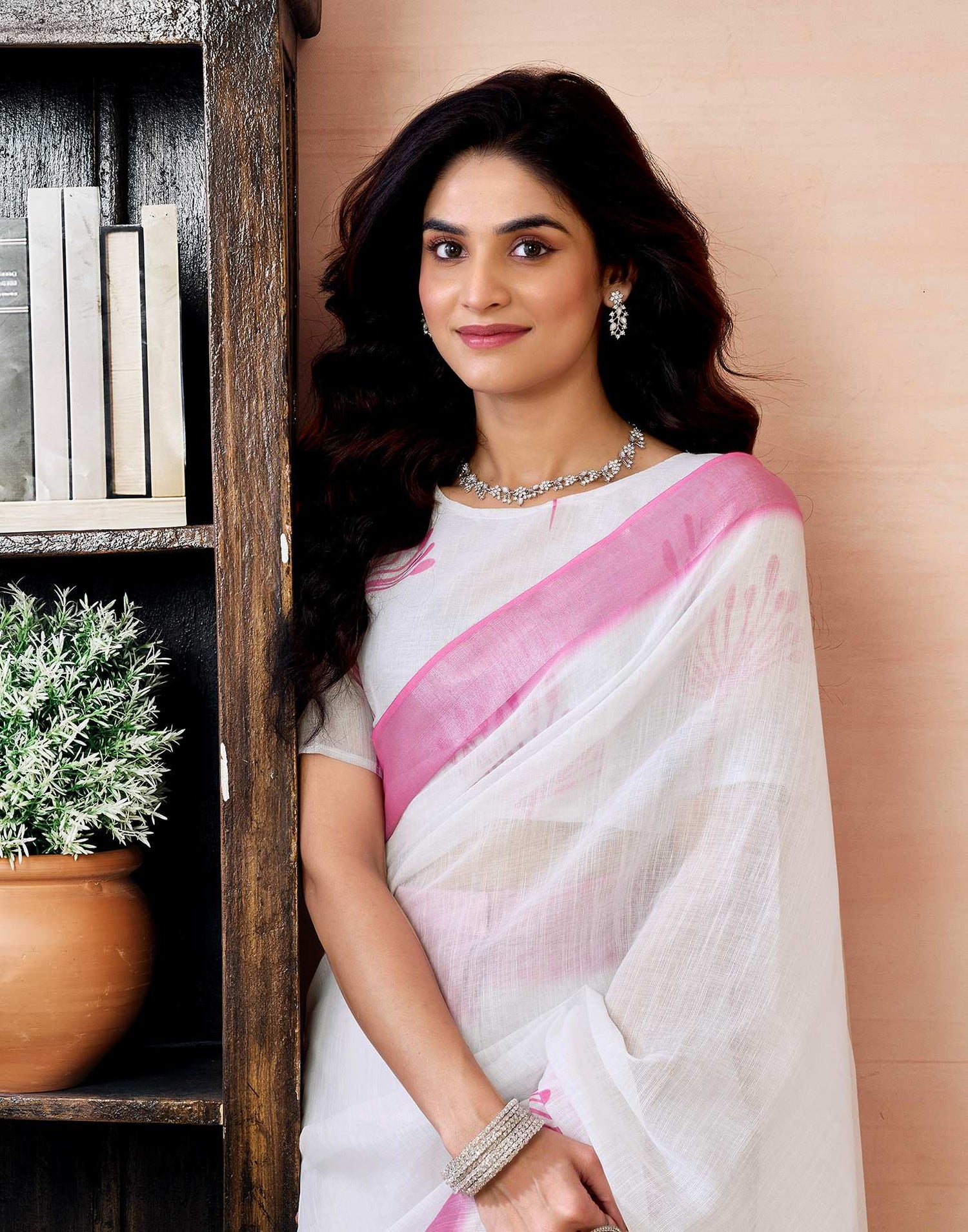Ready to Wear White Linen Zari Printed Saree