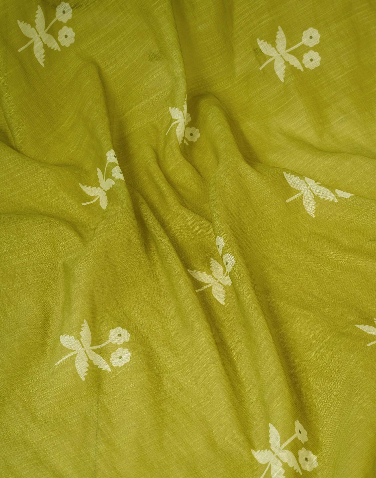 Ready to Wear Olive Green Linen Zari Printed Saree