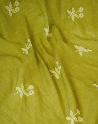Ready to Wear Olive Green Linen Zari Printed Saree