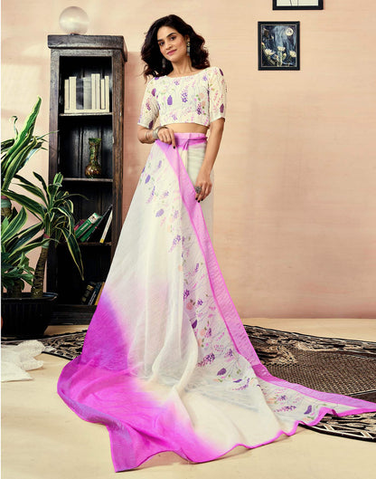 Ready to Wear White Chanderi Floral Printed Saree