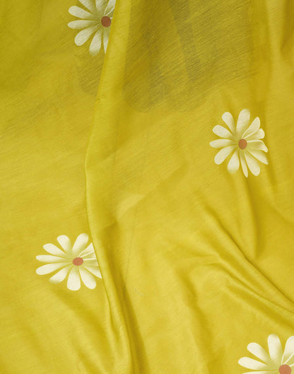 Ready to Wear Olive Green Chanderi Floral Printed Saree