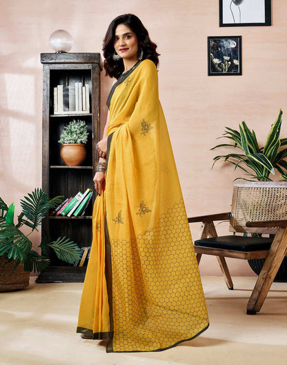 Ready to Wear Yellow Chanderi Printed Saree