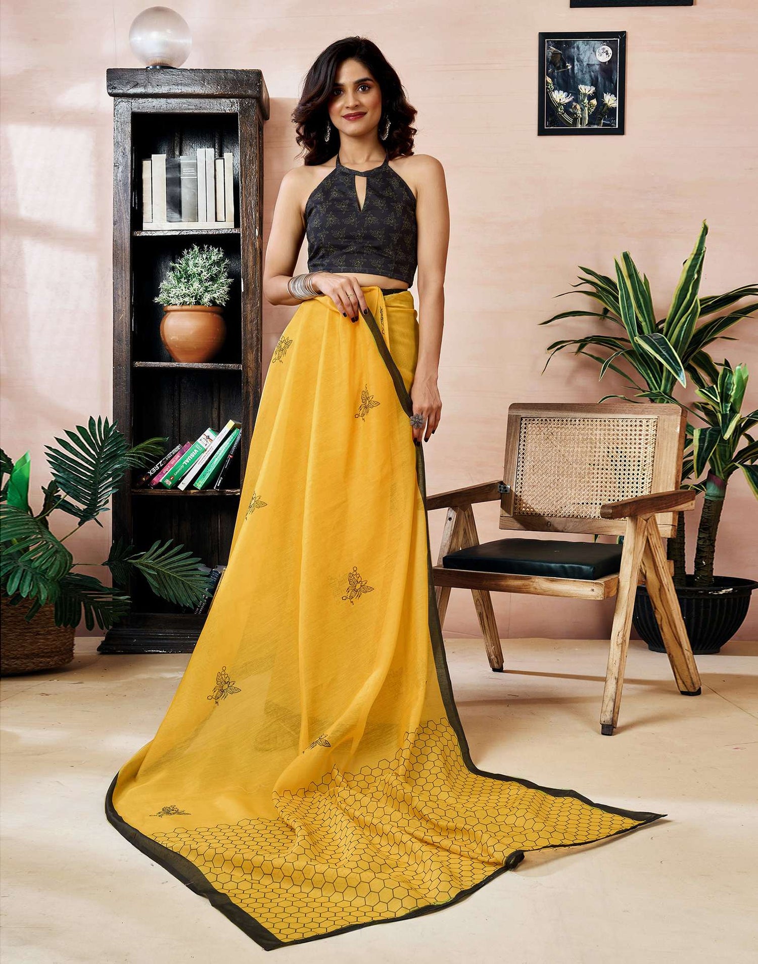 Ready to Wear Yellow Chanderi Printed Saree