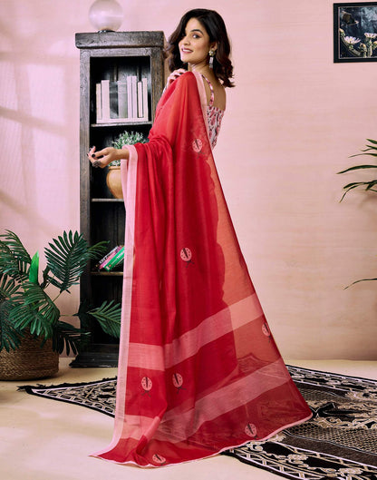 Ready to Wear Red Chanderi Printed Saree