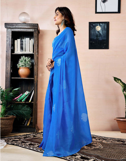 Ready to Wear Blue Chanderi Printed Saree