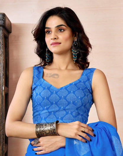 Ready to Wear Blue Chanderi Printed Saree
