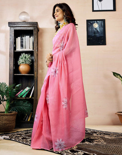 Ready to Wear Pink Chanderi Printed Saree