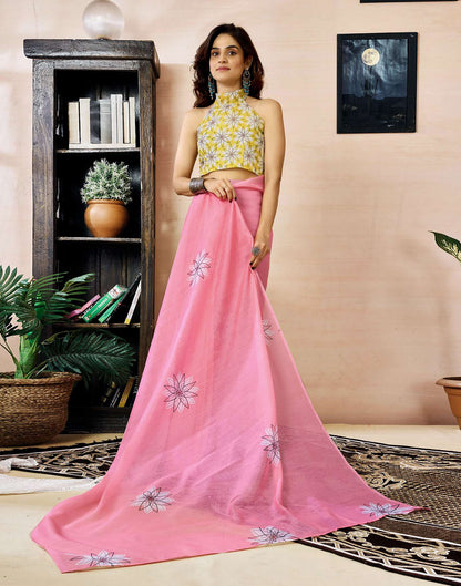 Ready to Wear Pink Chanderi Printed Saree