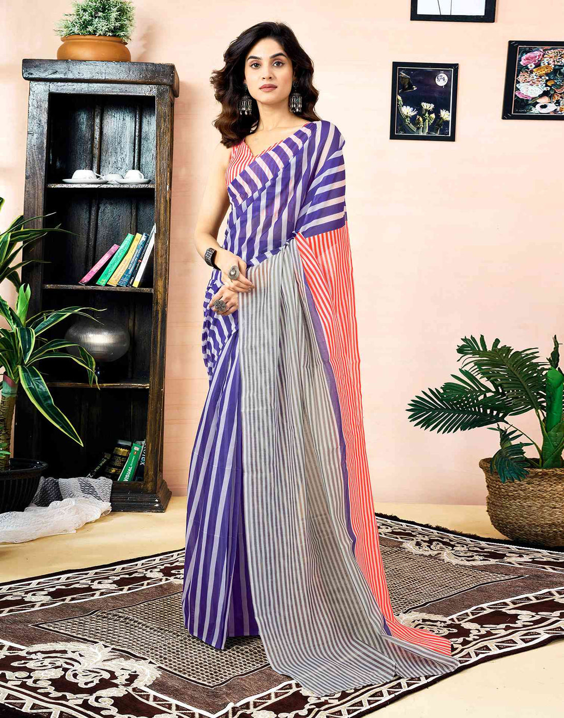 Ready to wear Grey Chanderi Printed Saree