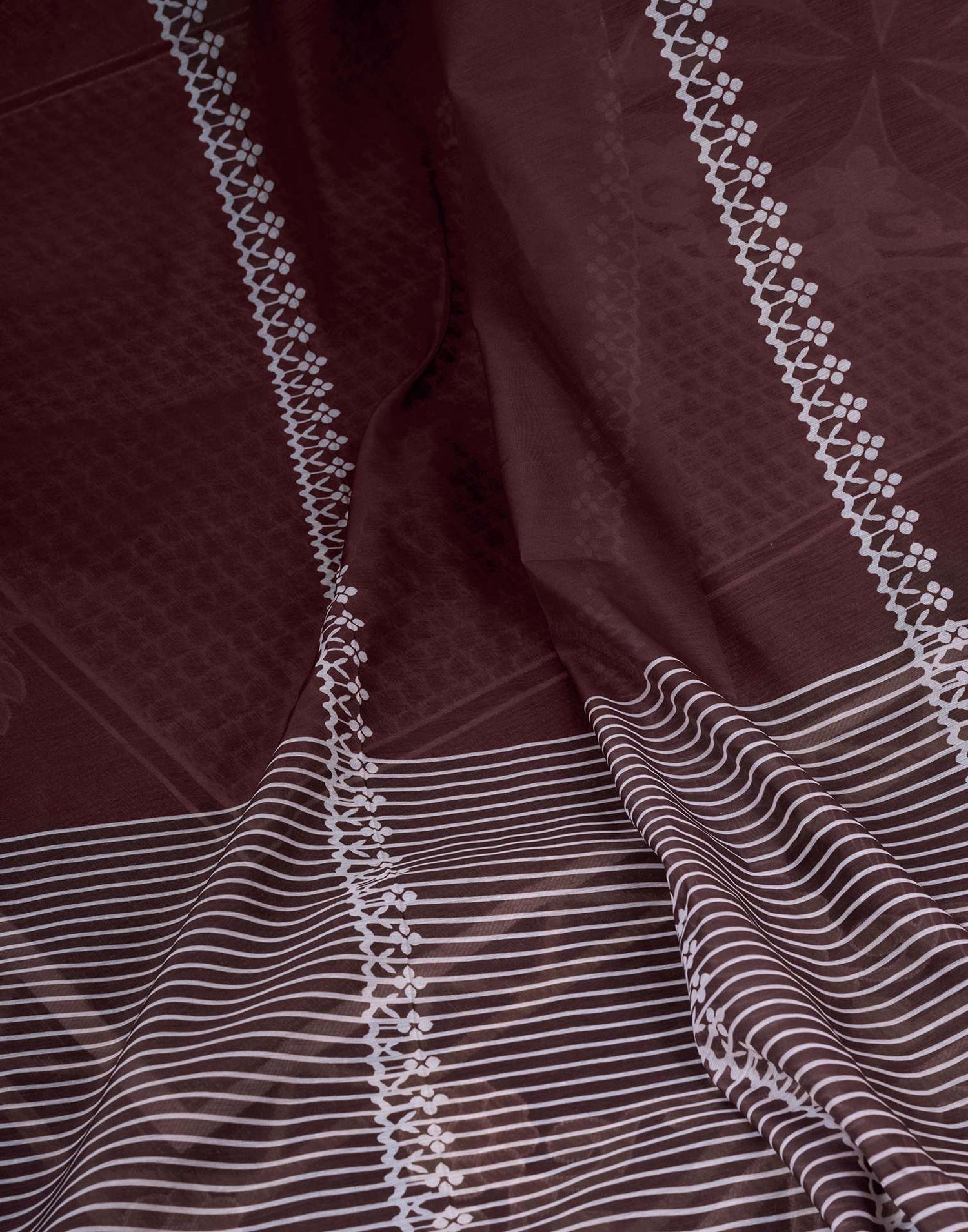 Ready To Wear Dark Brown Chanderi Printed Saree