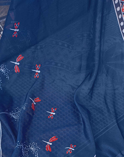 Ready To Wear Navy Blue Chanderi Printed Saree