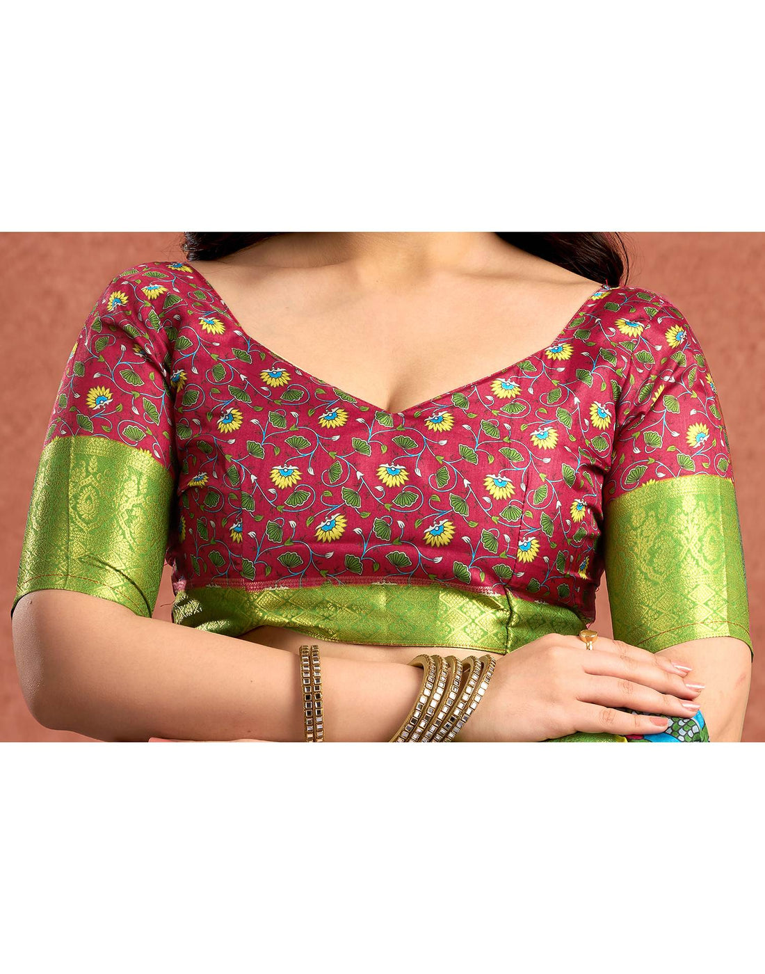 Blue Tussar Silk Printed Kalamkari Saree