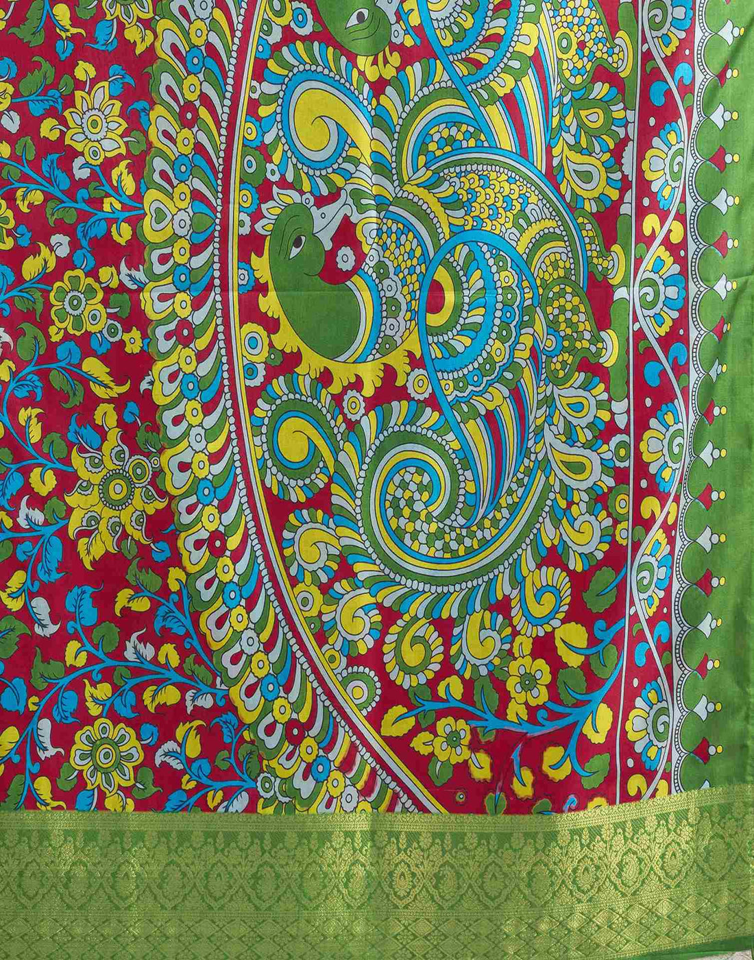 Blue Tussar Silk Printed Kalamkari Saree