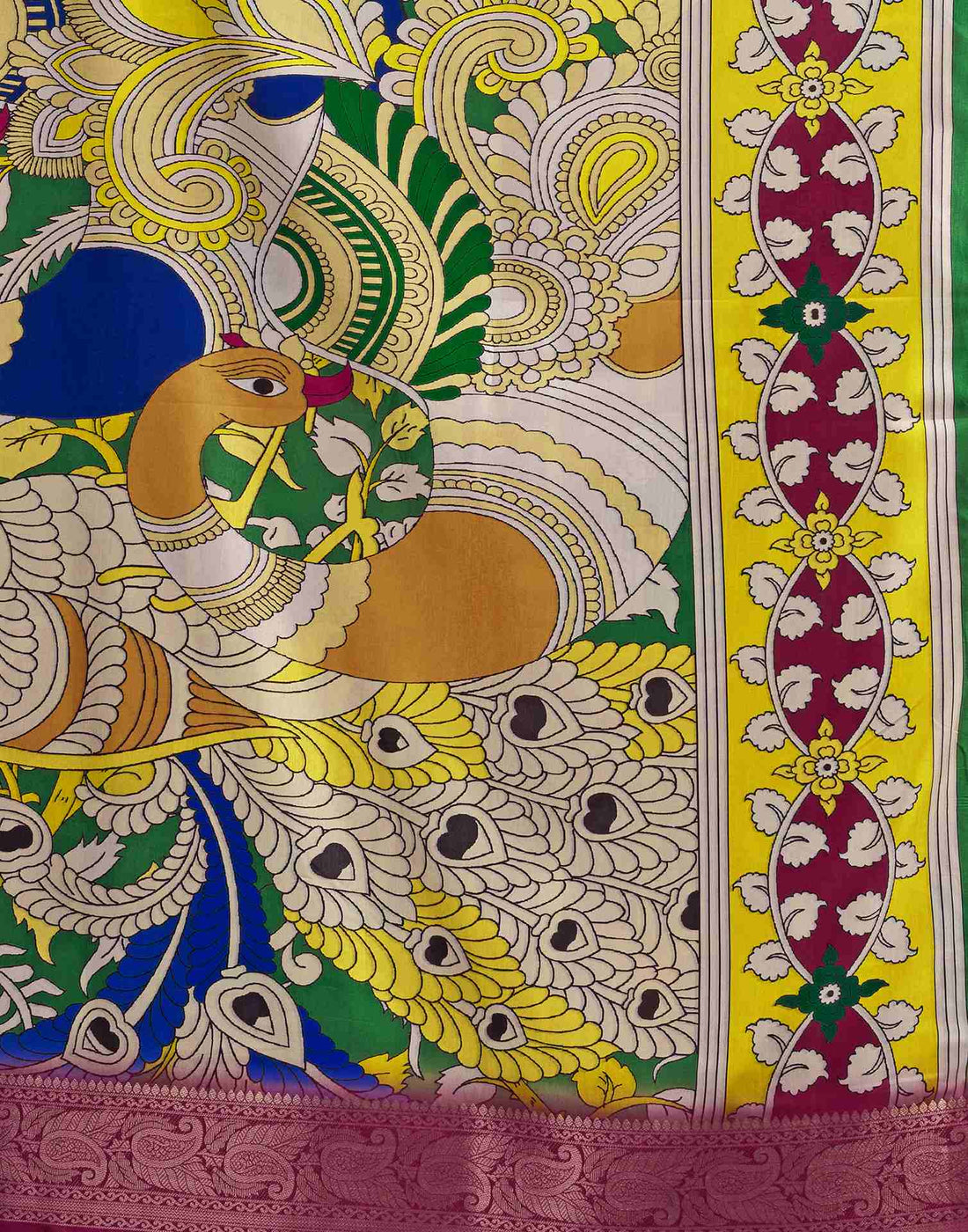 Multicoloured Tussar Silk Printed Kalamkari Saree