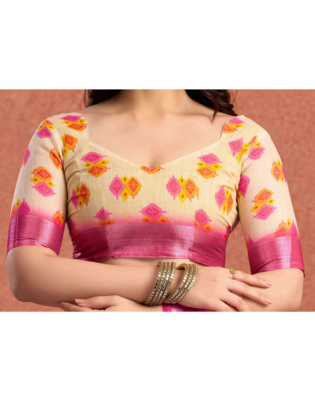 Pink Linen Printed Saree