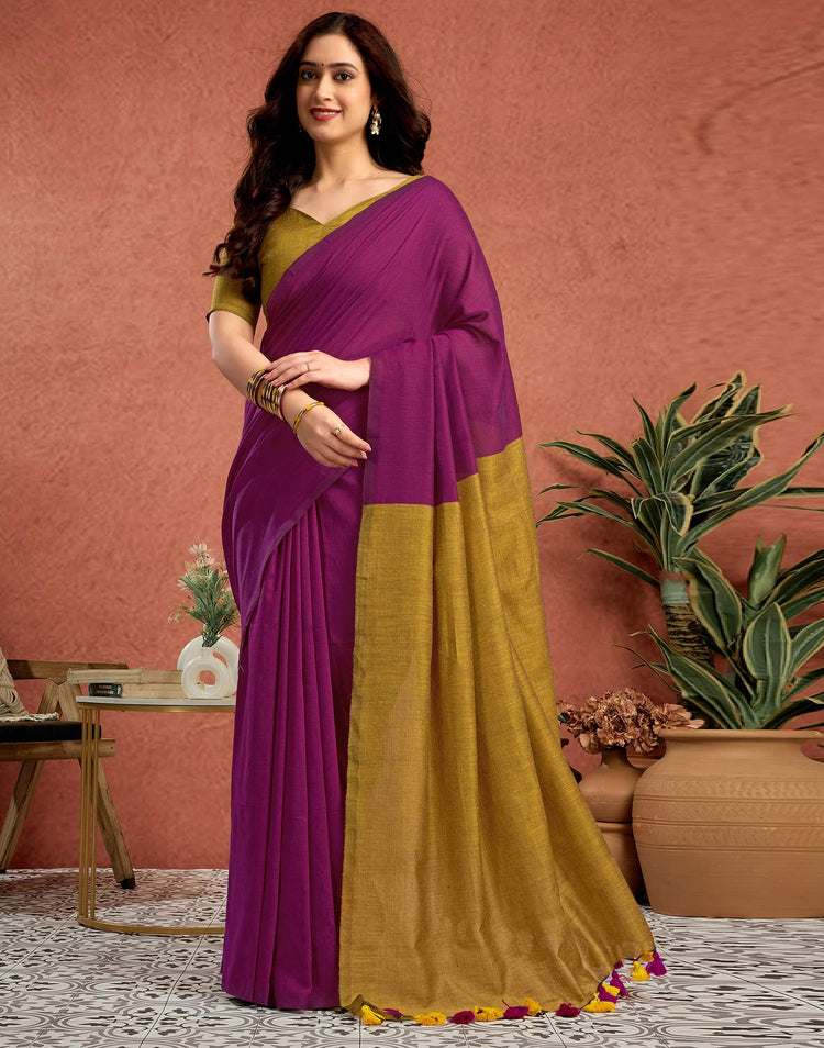Purple Linen Top Dyed Solid Saree