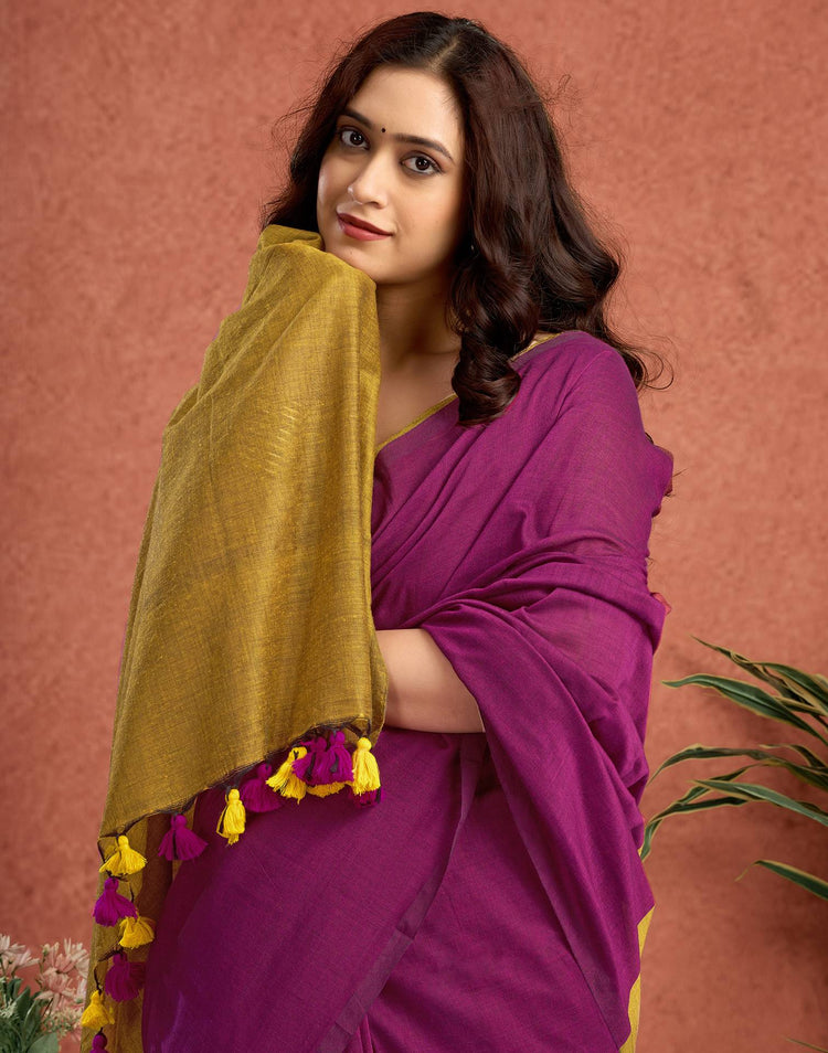 Purple Linen Top Dyed Solid Saree