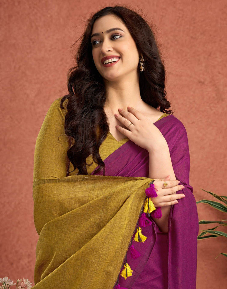 Purple Linen Top Dyed Solid Saree