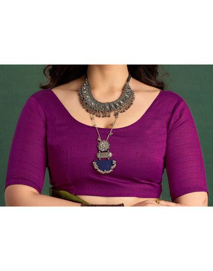 Green Linen Top Dyed Solid Saree