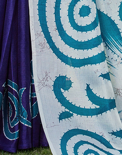 White Cotton Blend Printed Saree