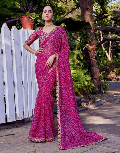Rani Pink Georgette Bandhani Printed Saree