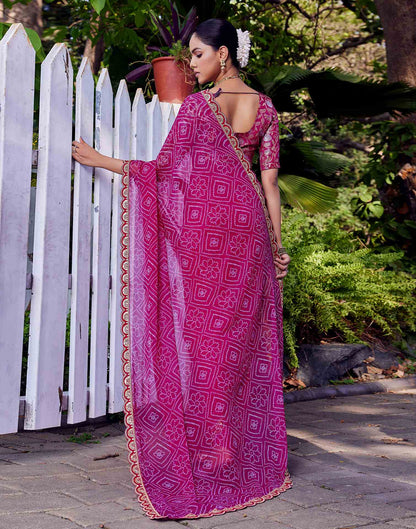 Rani Pink Georgette Bandhani Printed Saree