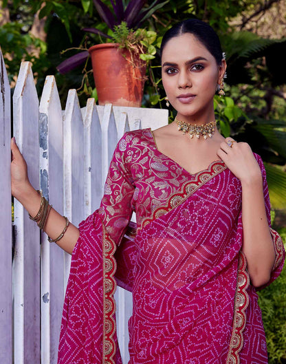 Rani Pink Georgette Bandhani Printed Saree