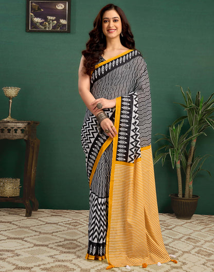 Yellow Cotton Printed Saree