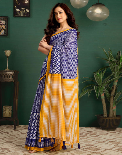 Yellow Cotton Printed Saree