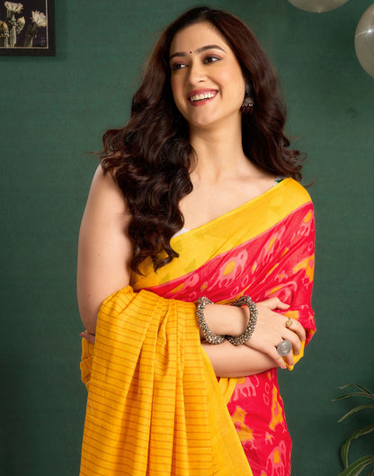 Yellow Cotton Printed Saree