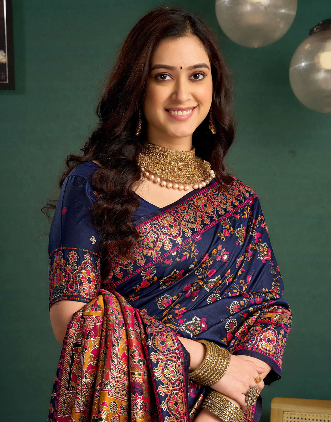 Navy Blue Silk Minakari Banarasi Saree