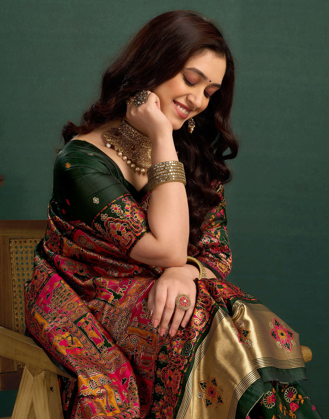 Dark Green Silk Minakari Banarasi Saree