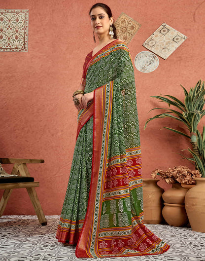 Green Cotton Printed Saree
