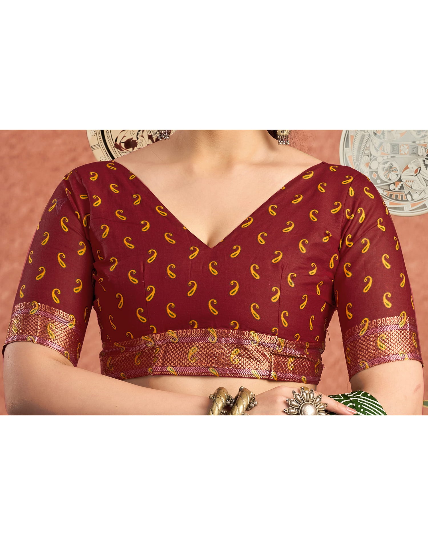 Green Cotton Printed Saree