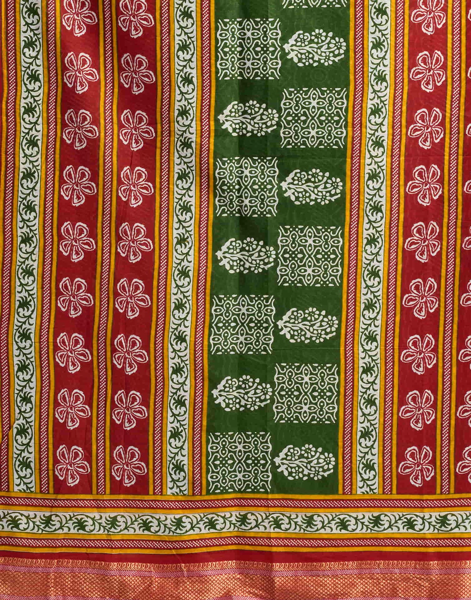 Green Cotton Printed Saree