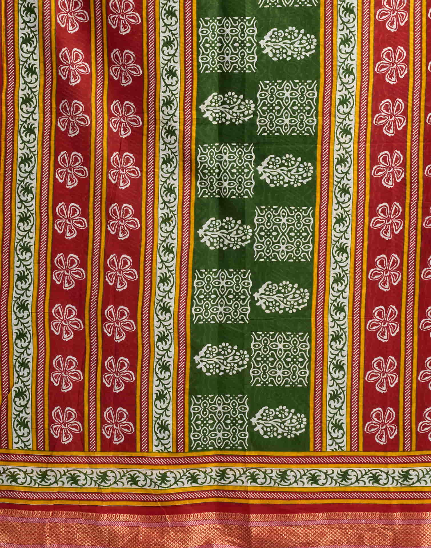 Green Cotton Printed Saree