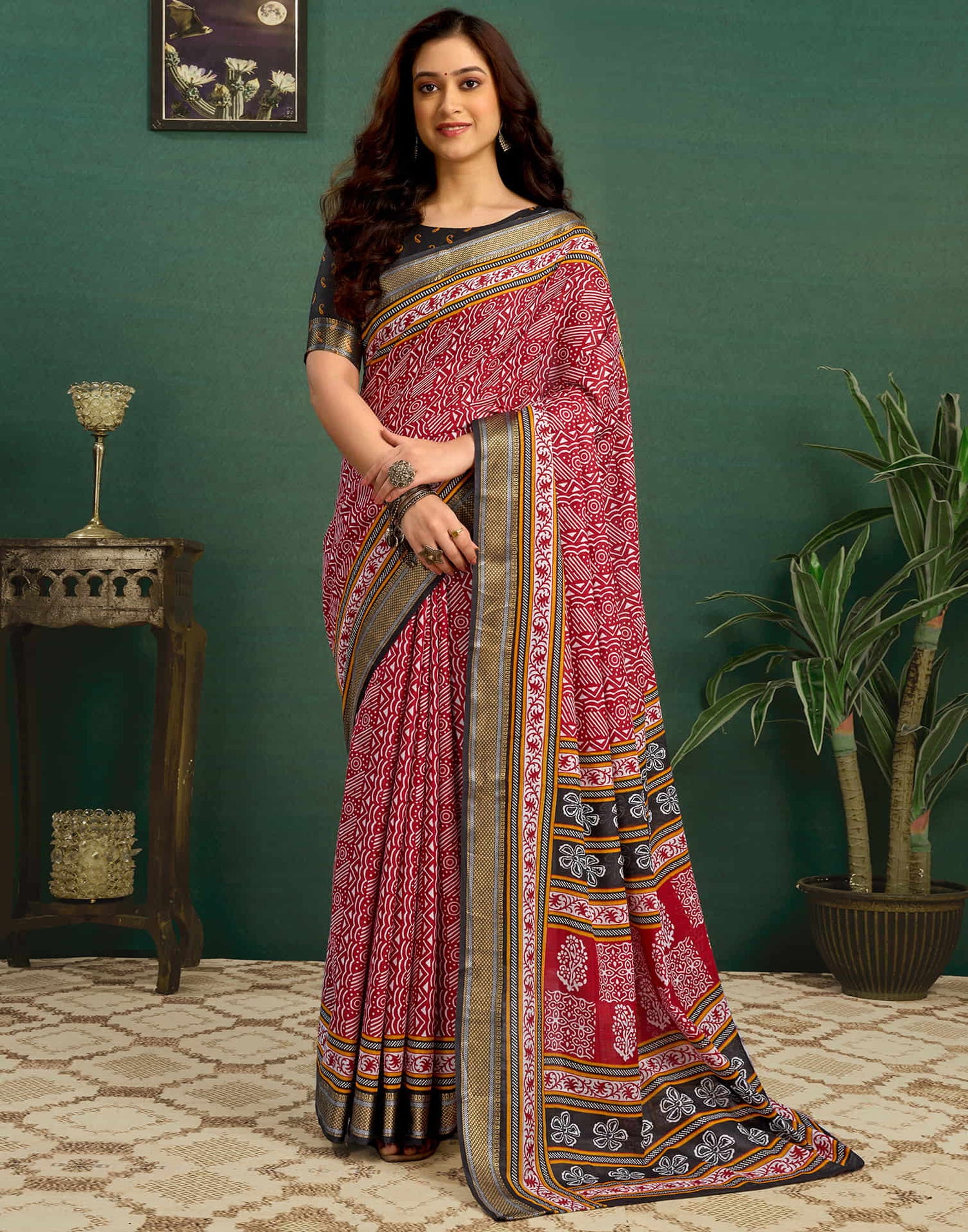 Red Cotton Printed Saree
