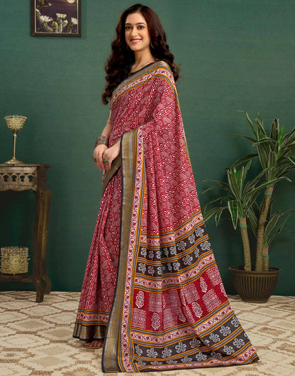 Red Cotton Printed Saree